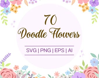 70 Doodle Flower SVG Bundle | Hand-Drawn Floral Clipart (Digital Download)