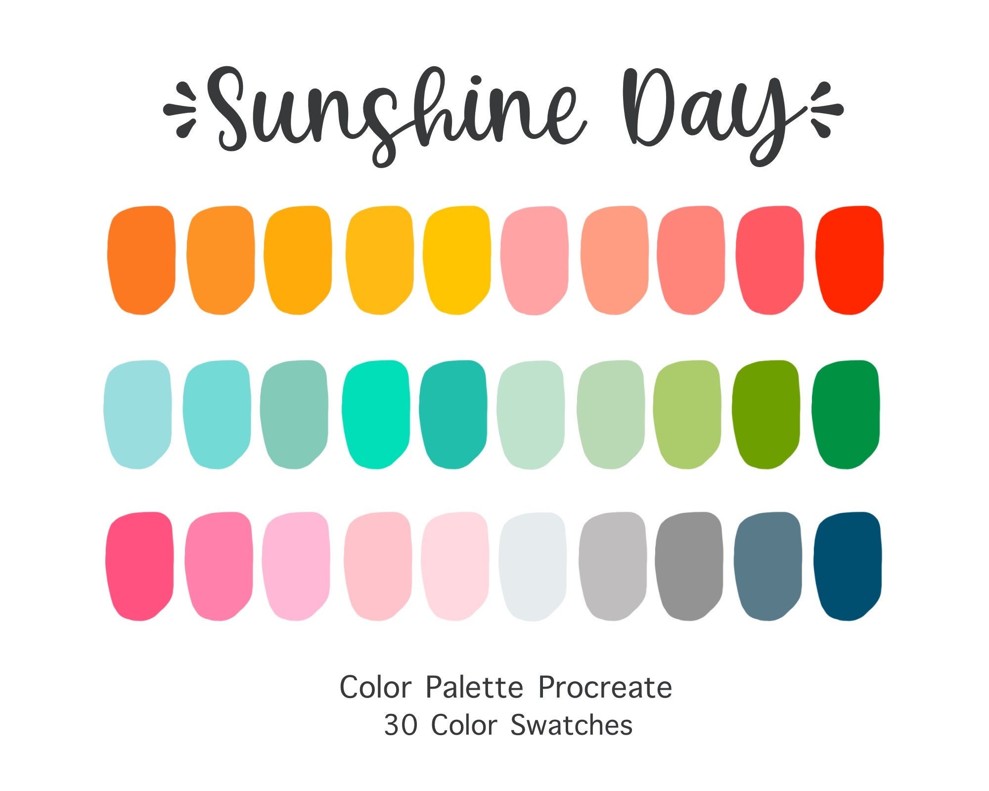 Sunshine Day Procreate Color Palette | 30 Vibrant Swatches for iPad | Instant Digital Download