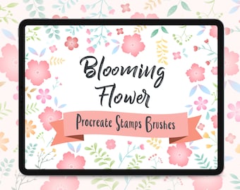 Blooming Flower Procreate Stamps | Brush Set, Leaves, Flower Pots (Digital Download)