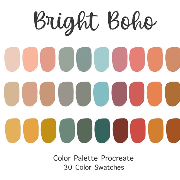 Palette de couleurs Boho Procreate lumineuse | 30 nuanciers (téléchargement numérique)