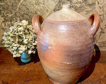 Antique French pottery Jug, glazed pitcher, Rustic French Stoneware, Terracotta, European Farmhouse, Farm Table, 1930 - 1940