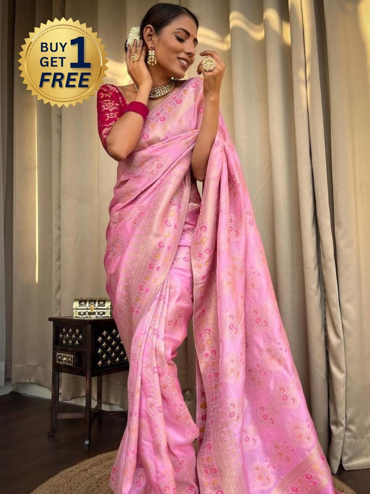 Buy online Purple Plain Saree With Belt With Blouse from ethnic
