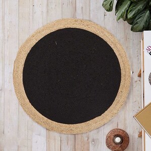 Black Natural Round Jute Rug With Natural Jute Border Outdoor Patio Rug ...