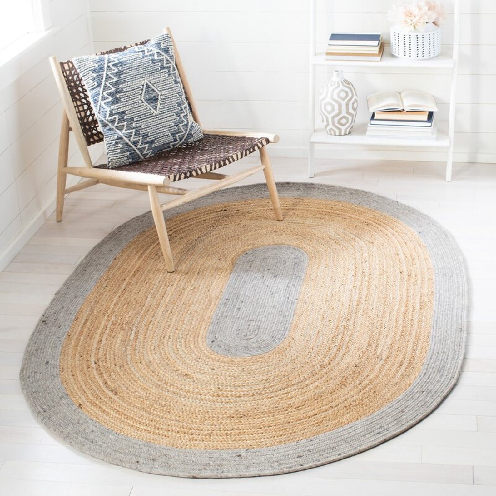 Oval Braided Jute Rug in Cream White Grey Black Navy Blue Etsy