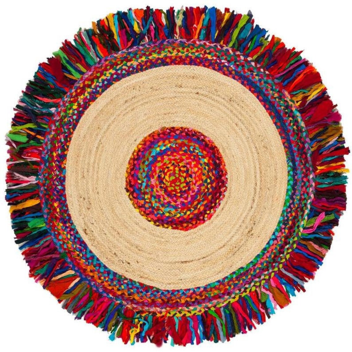 Round rag rug for boho decor Home and Living Cotton jute Etsy