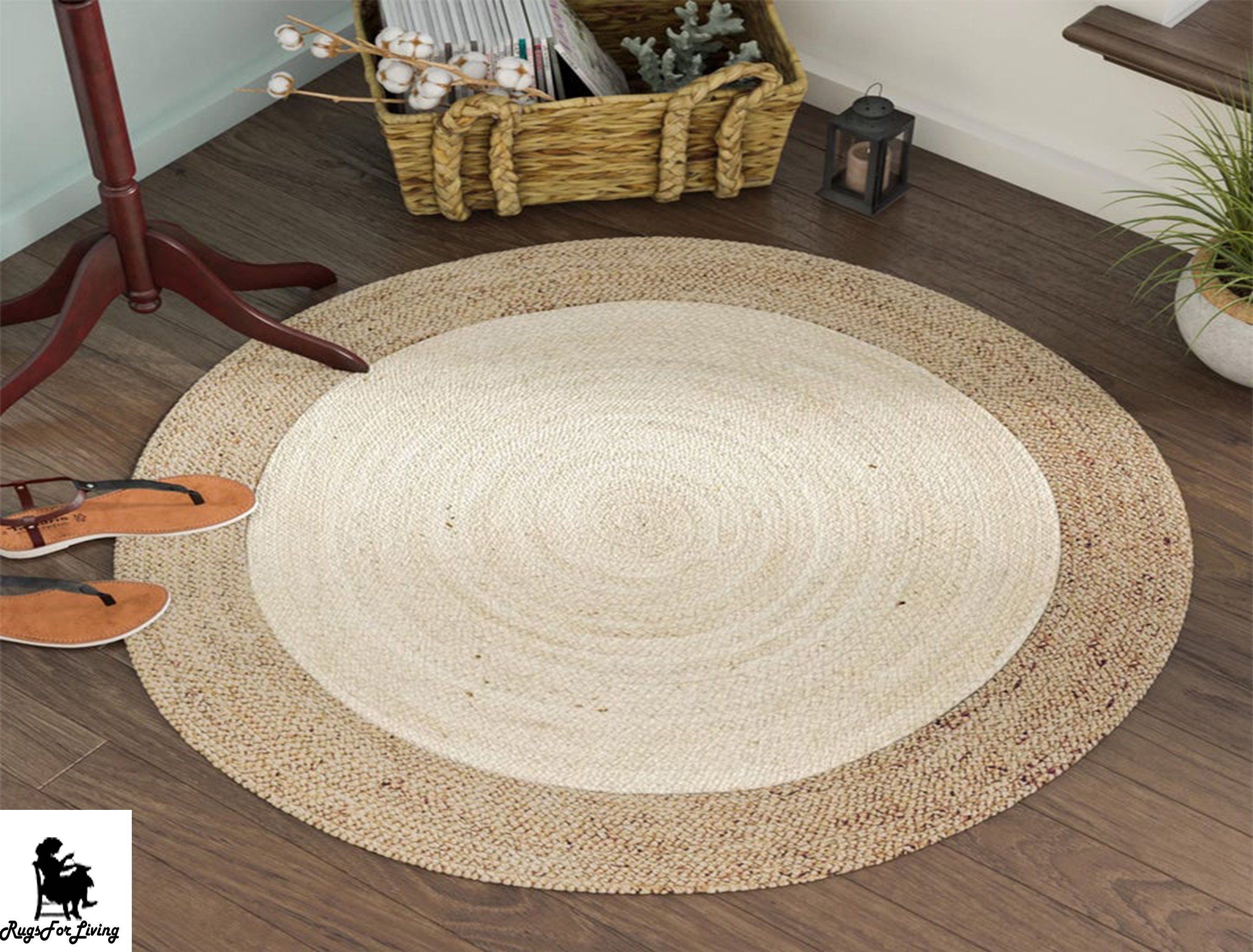 Round Jute Rug White Jute Sisel Circular Rug Round Bathroom Etsy