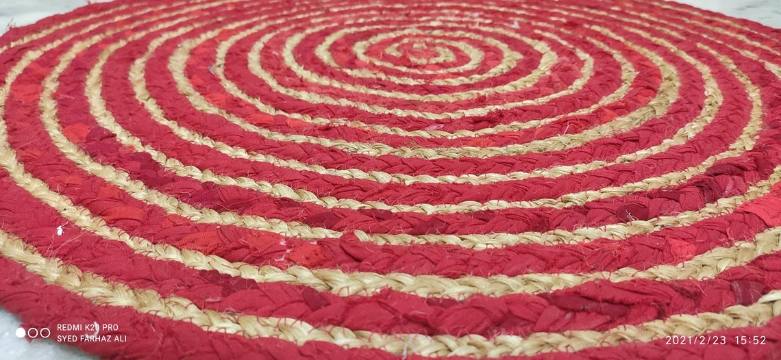 Round Bath Mat Made of Cotton Rags and Jute Round Jute Rug Etsy