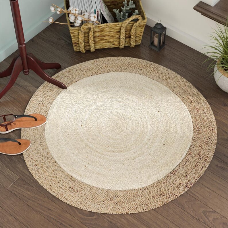 Round Jute Rug White Jute Sisel Circular Rug Round Bathroom Etsy
