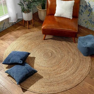 natural braided bohemian jute area rug, natural jute round rug, rugs for living room, patio, indoor outdoor