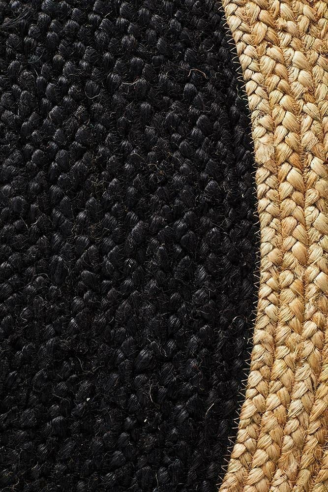 Black natural round jute rug with natural jute border Etsy