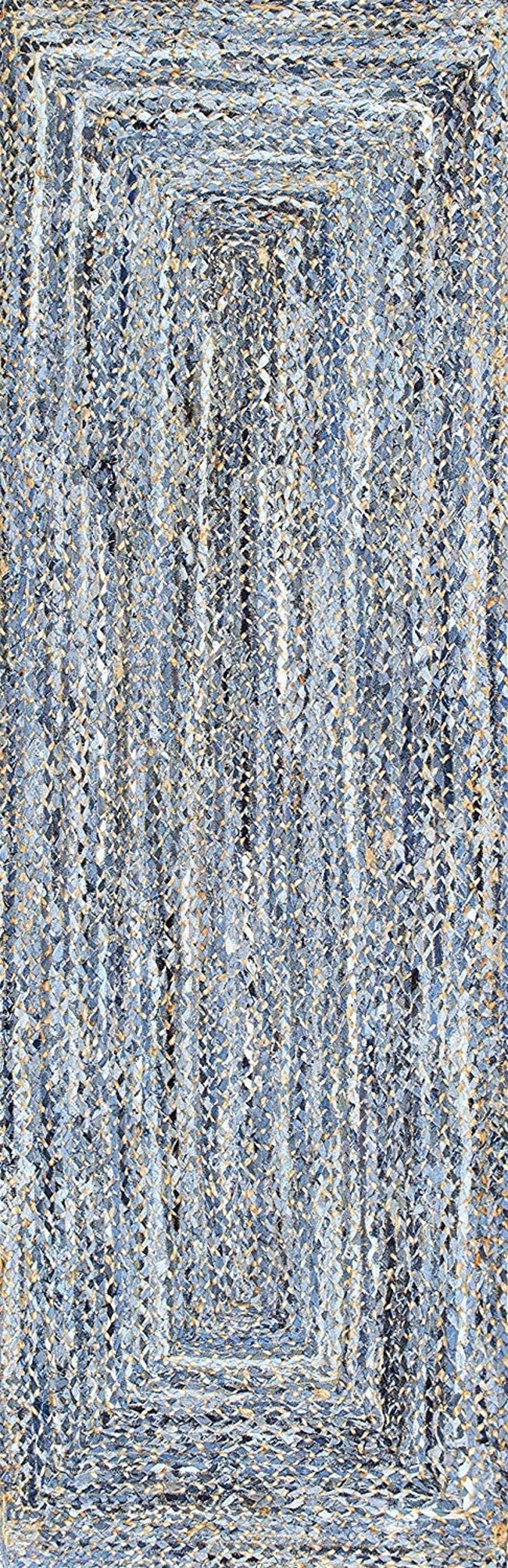 Blue Rag Rug Hand Braided Denim Rugs Bohemian Colorful Jute L Etsy