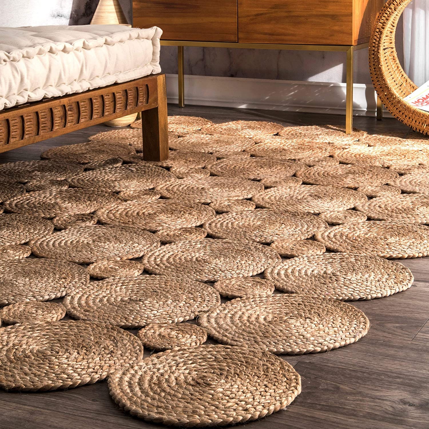 Alfombra tejida a mano de yute redonda de 3 pies de fibra natural, alfombra  rústica vintage bohemia y reversible trenzada beige, alfombras ecológicas