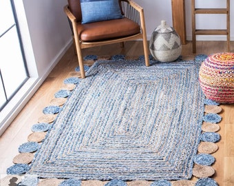 denim jute rug in rugs runner, square, circle, oval. for floor and home decor, for indoor and outdoor, patio, living room, bedroom, nursery