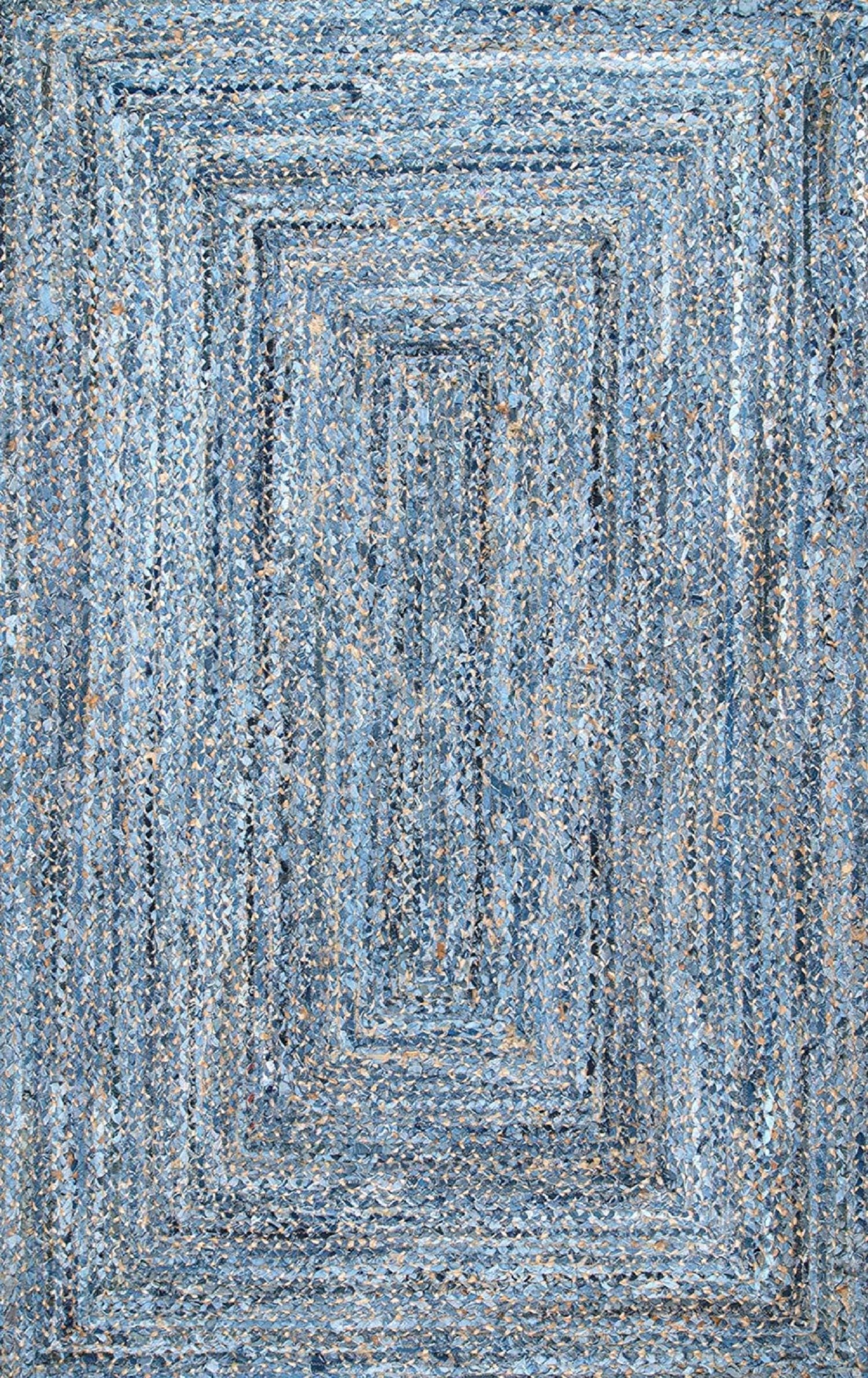 Blue Rag Rug Hand Braided Denim Rugs Bohemian Colorful Jute L Etsy