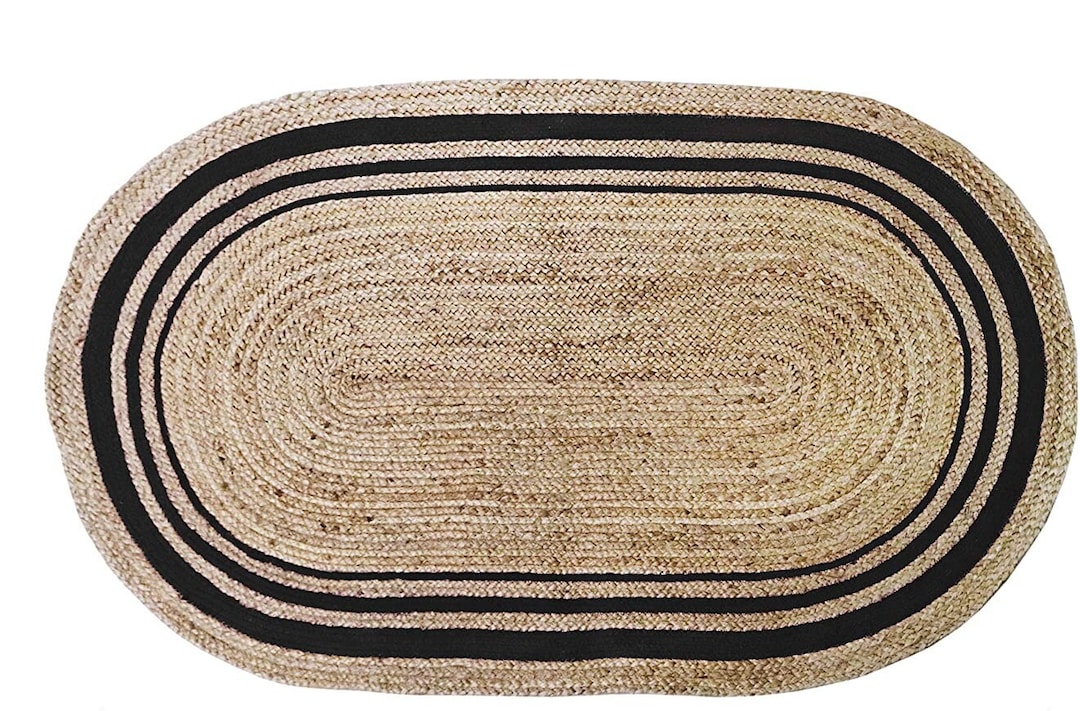 Oval Jute Rug Black Border Boho Decor Oval Rug Oval Rugs on Etsy