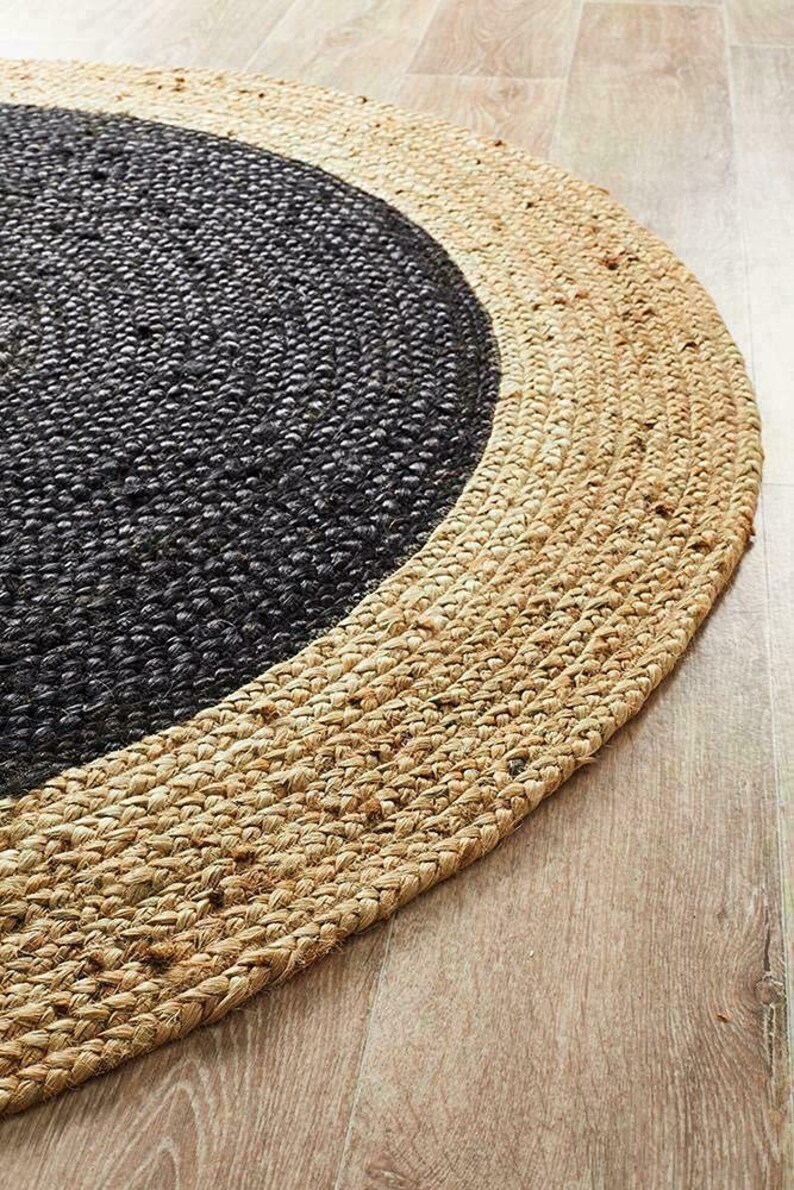 Black Natural Round Jute Rug With Natural Jute Border Etsy
