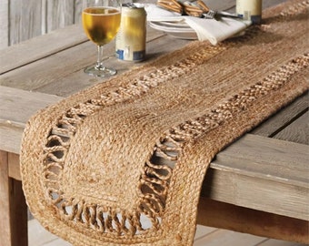 indian jute table runner in white, black, blue, red design, kitchen table decor, jute table mats