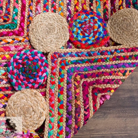 Chindi Rag Rug Made of Recycled Cotton Rags, Boho Floor Decoration 