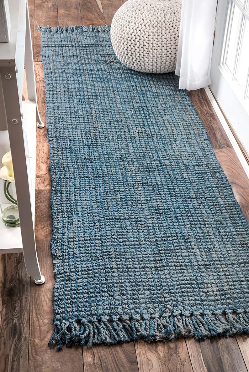 Soft Blue Thick Jute Rug Vegan Rug for Living Room Bedroom Etsy