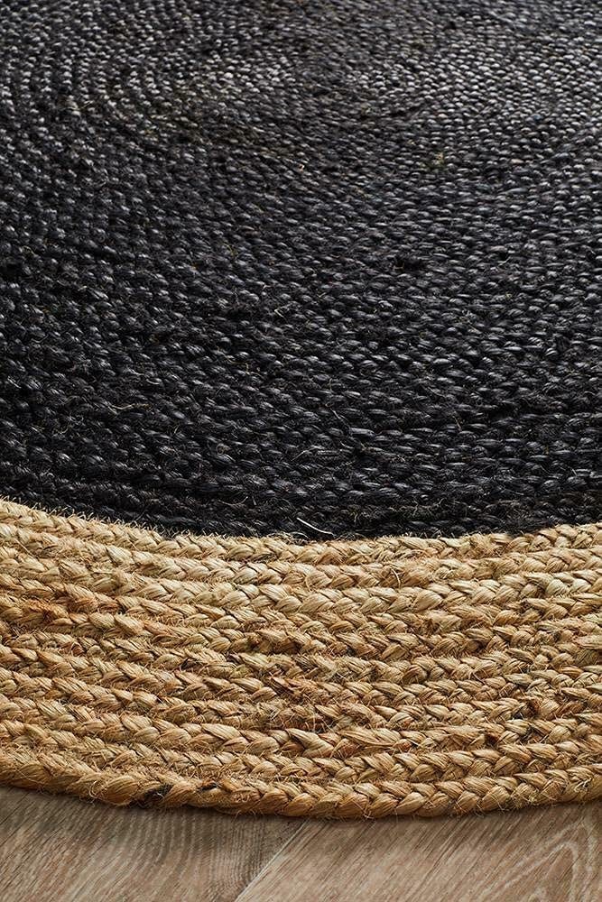 Black natural round jute rug with natural jute border Etsy