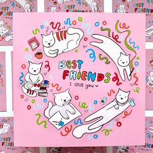 Best Friend Art Print | Best Friend Card | Cute Cat Print | Kitties Print | Besties Gift Card | Art Print | Kawaii Print | 14.1 x 14.1 cm
