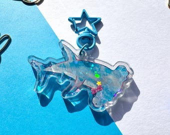 Acrylic Shark Keychain | Hammer Head Shark | Holo Glitter Hammer Head Shark Keychain | Holographic Keychain | Funny Keychain | Cute Keychain
