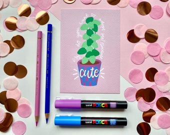 Postcard with plant illustration "Adopt me?" "Any occasion", size A6