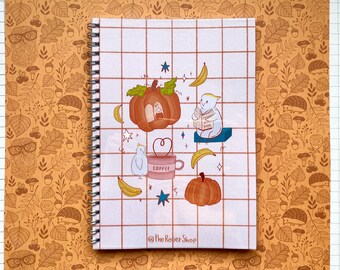 Cute Spiralbound Notebook Ruled Lines - A5 Spiral Notebook - Cute Orange Notebook - Cute Bird Notebook - Book Lover Notebook - Pumpkin