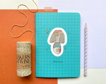 Mushroom Dotted Notebook | A5 Cute Mushroom Notebook | Handmade Dotted Journal | Fall Notebook | BlueGrid