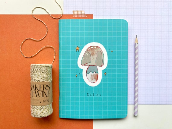 Mushroom Dotted Notebook | A5 Cute Mushroom Notebook | Handmade Dotted Journal | Fall Notebook | Blue Grid
