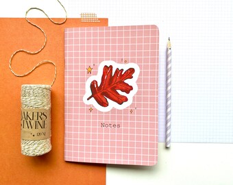 Mushroom Dotted Notebook | A5 Cute Mushroom Notebook | Handmade Dotted Journal | Fall Notebook | Pink Grid