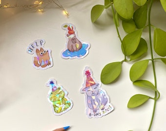 Animals with hat Sticker pack, Cute holo vinyl stickers, Dog sticker, Frog sticker, Cat sticker, Capybara sticker, Cute animal stickers