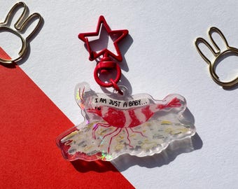 Acrylic Shrimp Keychain | Holo Glitter Acrylic Shrimp Keychain | Holographic Keychain | Funny Baby Shrimp | I'm Just a Baby Shrimp meme