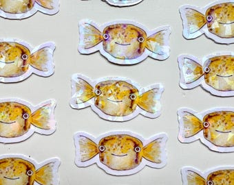 Holo Pufferfish Sticker, Puffer Fish Sticker, Pufferfish Sticker, Funny Pufferfish Sticker, Holographic Fish Sticker, Cute Vinyl Sticker