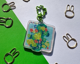 Acrylic Plant Keychain | Plant Keychain | Holo Glitter Round Leaves Plant Keychain | Holographic Keychain | Nasturtium Keychain | Nasturtium