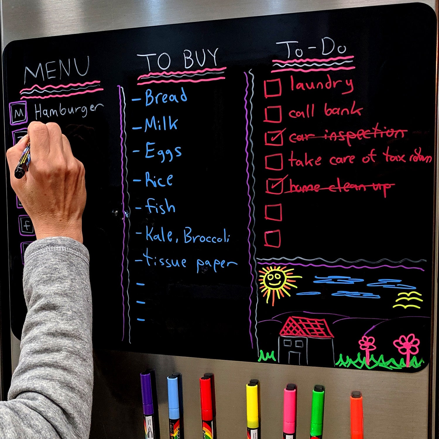 Black Dry Erase Chalkboard Magnet Sheet/Roll for Kitchen or Office, With  White Magnetic Chalk Marker (2 ft x 8 ft) 