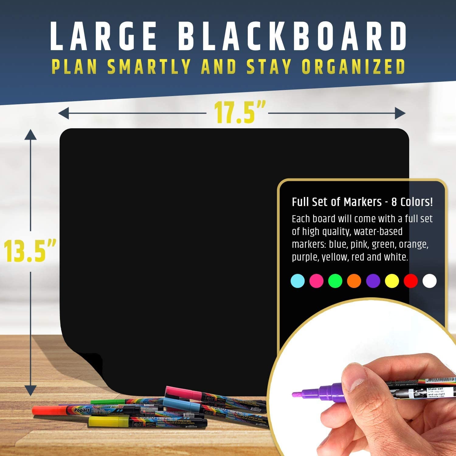 Cinch Magnetic Black Dry Erase Board for Fridge: with Bright Neon Chalk Markers - 16x11 inch - 4 Liquid Blackboard Markers with Magnet - Small