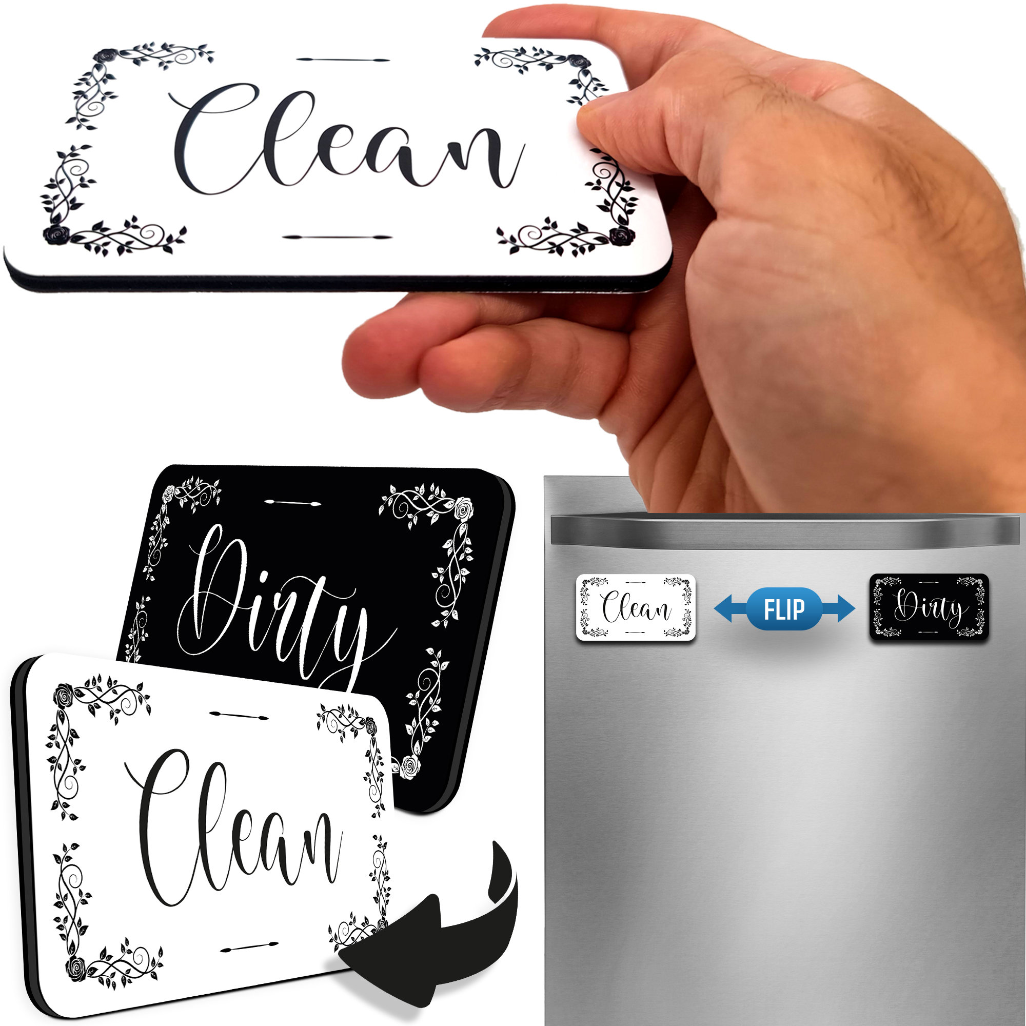 Dishwasher Magnet Clean Dirty Sign Indicator - 3.5 x 2.8 inches - Double  Sided with Bonus Magnetic Plate - Clean Dirty Magnet for Dishwasher