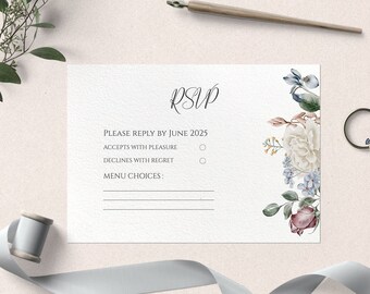 Floral Wedding Invitation RSVP Template, Editable Wedding Invite Please Reply, Modern Floral Invite, Printable Wedding Invite, Minimalist