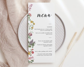 Wildflower Menu Template, Garden Party Bridal Shower Menu, Boho Flowers Event Menu, Wedding Menu, Boho Modern Floral, Instant Download