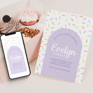 Sprinkles Party Invite, Sweet Birthday Party Invitation Template, Editable Invite, Sweet One Party Invite, First Birthday Party
