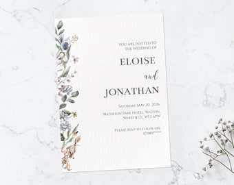 EVERLY - Wildblumenwiese Hochzeitseinladung Vorlage, bearbeitbare Hochzeitseinladung, minimalistische Blumeneinladung, druckbare Hochzeit, moderne Einladung
