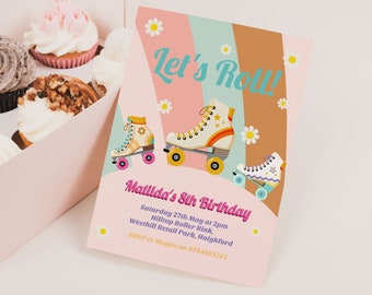 Roller Skating Party Invite, Retro Skates Birthday Party Invitation Template, Editable Invite, Modern Party Invite, Roller Birthday Party