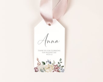 OLIVIA -Floral Wedding Gift Tag Template, Editable Wedding Favour, Modern Floral, Printable Wedding, DIY Wedding Favours, Party Gift Tag