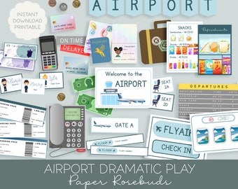 Juego dramático en el aeropuerto, juego de simulación, juego dramático en el aula, juego dramático en casa, sala de juegos, área de juego dramático, juego imprimible KS1 EYFS