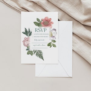 ISABELLA Watercolour Floral Wedding RSVP Template, Wildflower Wedding Invite Please Reply, Editable Digital Download, Templett Invitation image 1