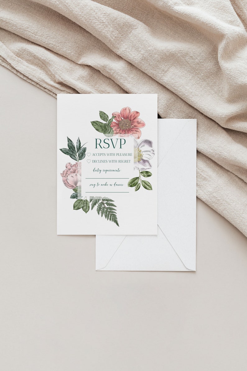 ISABELLA Watercolour Floral Wedding RSVP Template, Wildflower Wedding Invite Please Reply, Editable Digital Download, Templett Invitation image 1