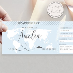 Carte d'embarquement modifiable Road Trip Surprise, Billet cadeau Staycation, Révélation de cadeau de Noël, Révélation de voyage surprise, Bon de modèle modifiable,