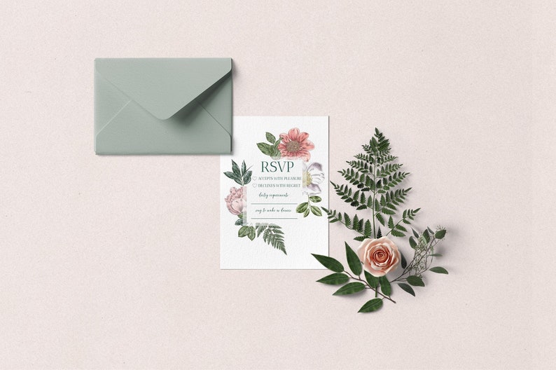 ISABELLA Watercolour Floral Wedding RSVP Template, Wildflower Wedding Invite Please Reply, Editable Digital Download, Templett Invitation image 2
