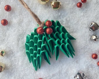 3d Origami Holly - Pendant - Christmas